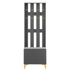 4-in-1 Hall Tree with Cushion, Coat Rack with 8 Gold Hooks and Legs, Entryway Bench with Adjustable Shelves & Fluted Doors