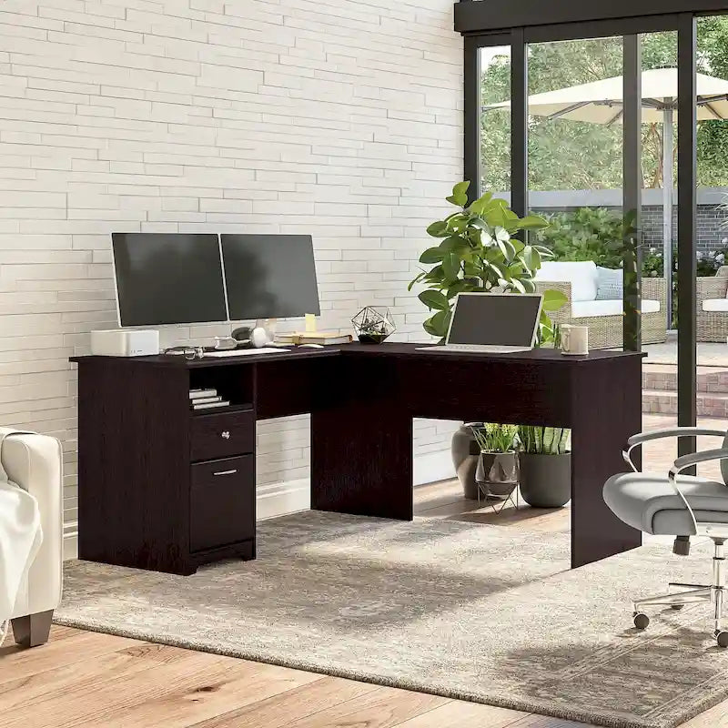 60W L-Desk with Hutch and Drawers