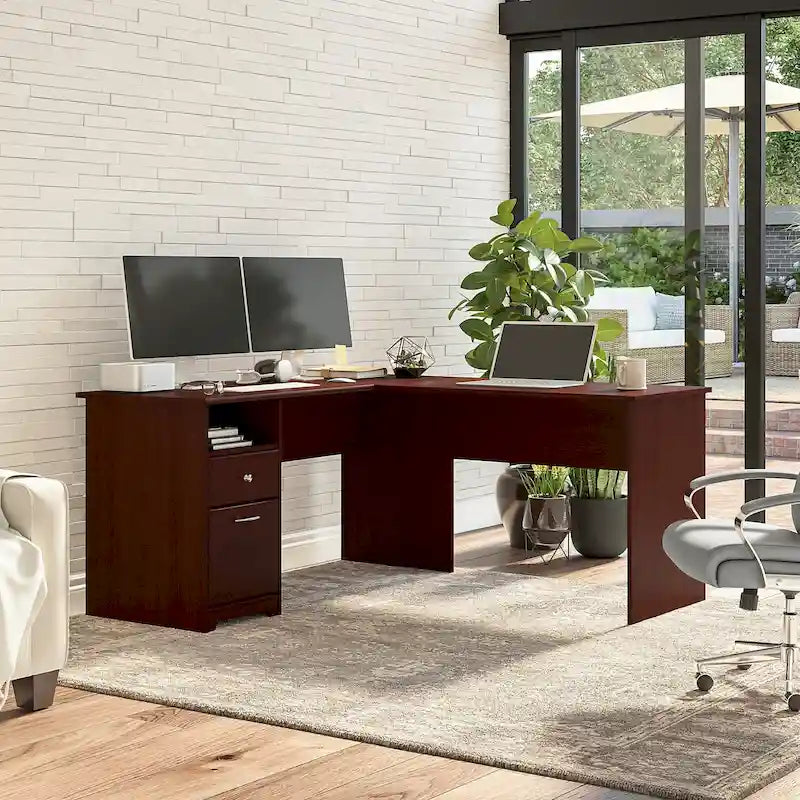 60W L-Desk with Hutch and Drawers
