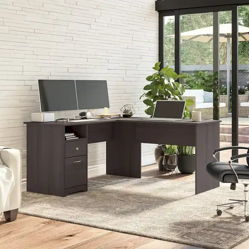 60W L-Desk with Hutch and Drawers