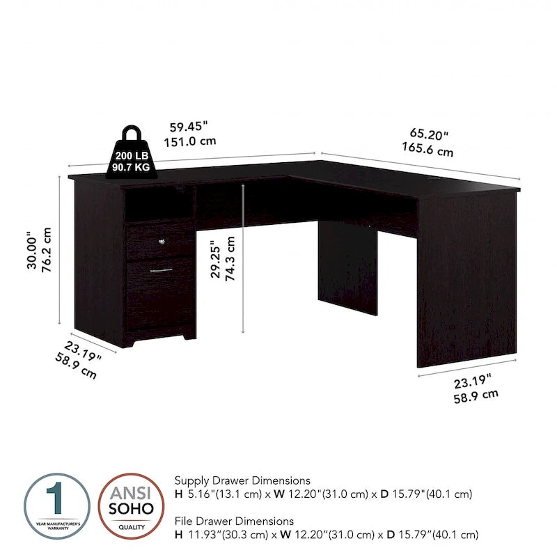 60W L-Desk with Hutch and Drawers