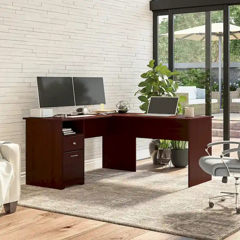 60W L-Desk with Hutch and Drawers