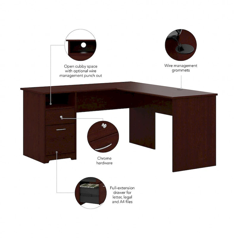60W L-Desk with Hutch and Drawers