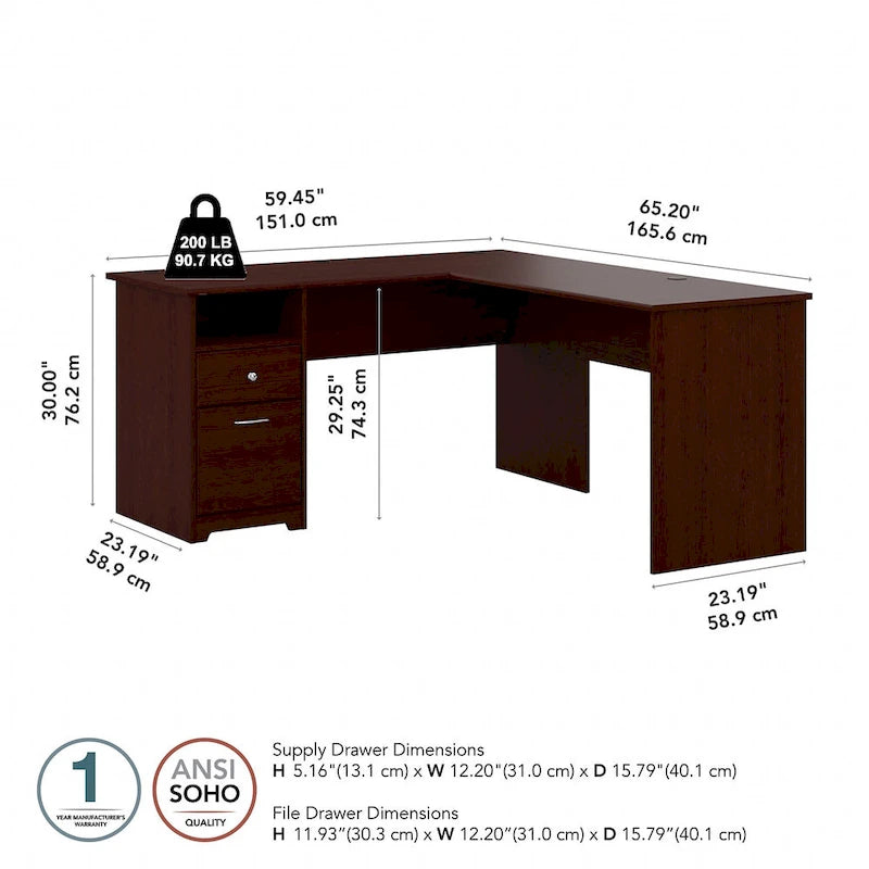 60W L-Desk with Hutch and Drawers