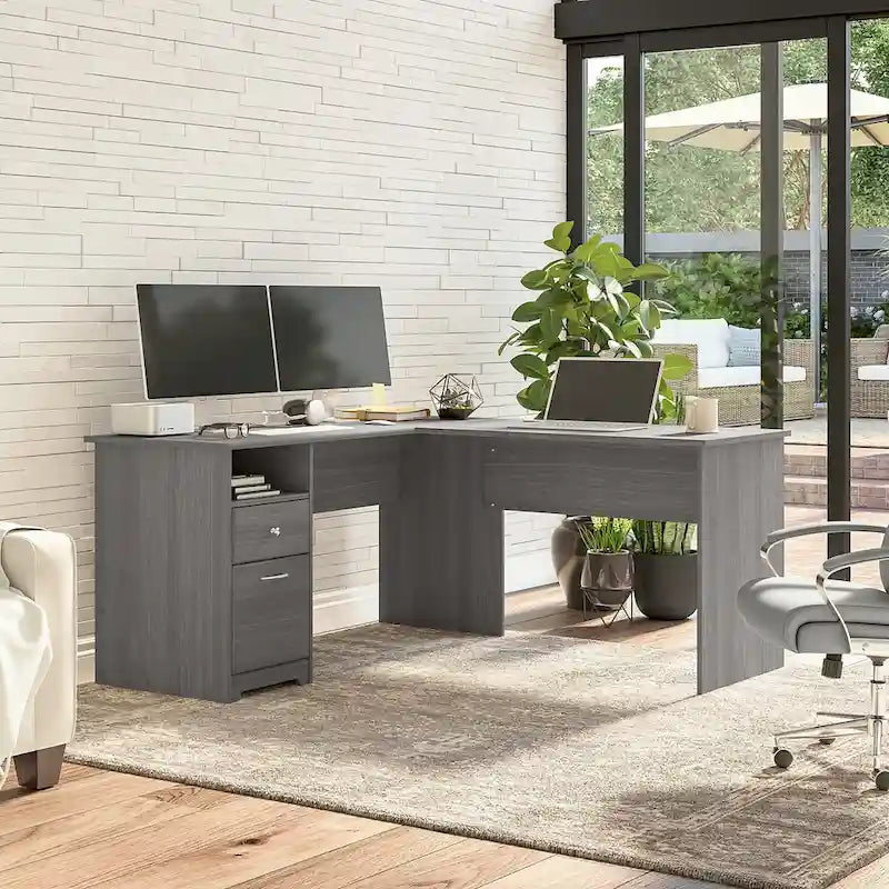 60W L-Desk with Hutch and Drawers