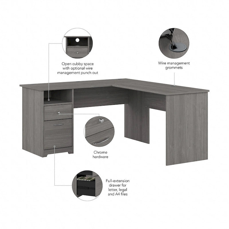 60W L-Desk with Hutch and Drawers