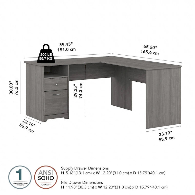 60W L-Desk with Hutch and Drawers