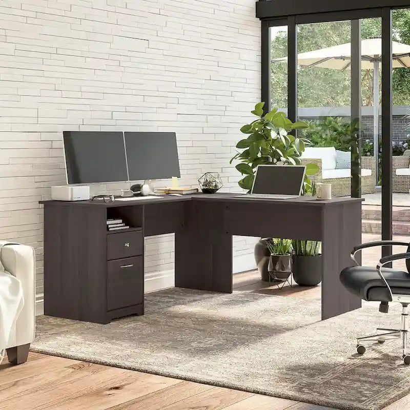 60W L-Desk with Hutch and Drawers