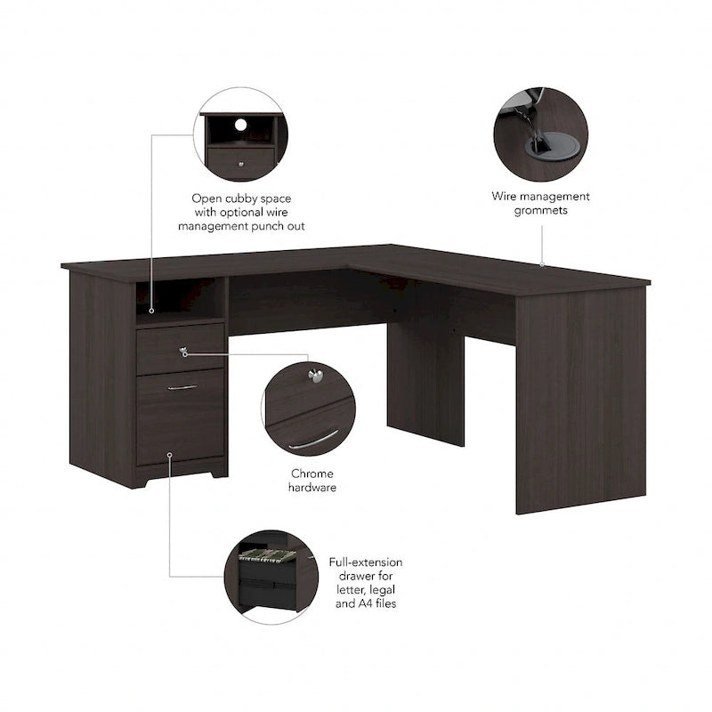 60W L-Desk with Hutch and Drawers