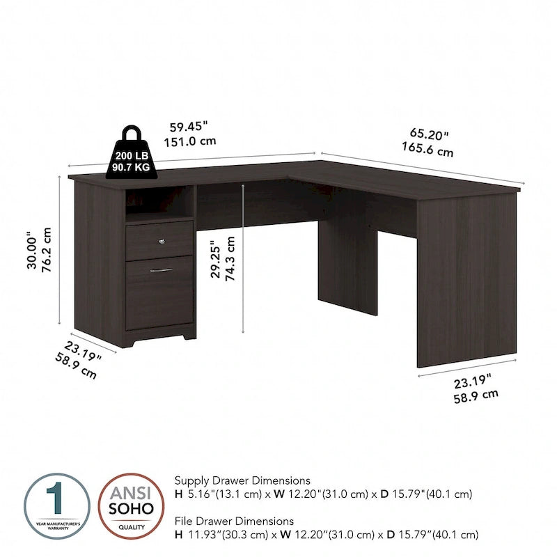 60W L-Desk with Hutch and Drawers