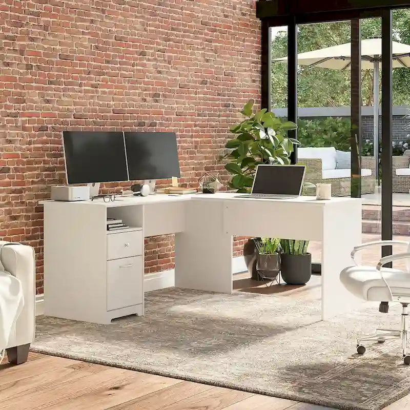 60W L-Desk with Hutch and Drawers