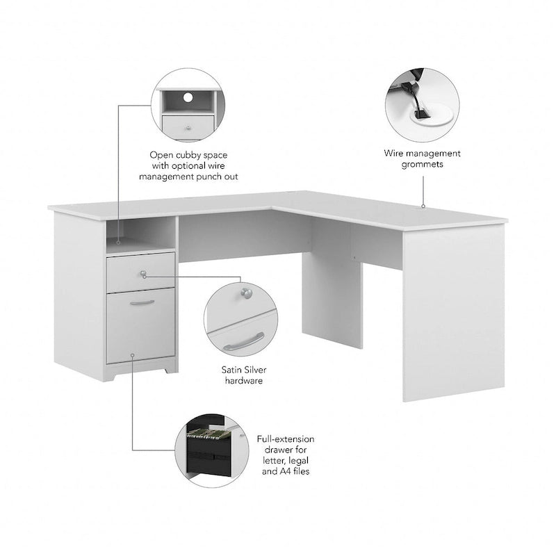60W L-Desk with Hutch and Drawers