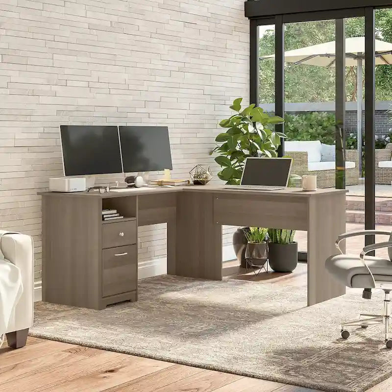 60W L-Desk with Hutch and Drawers