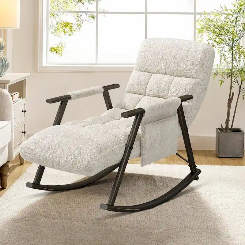 Modern Classic Fabric Upholstered Rocking Chair with Storage Pocket