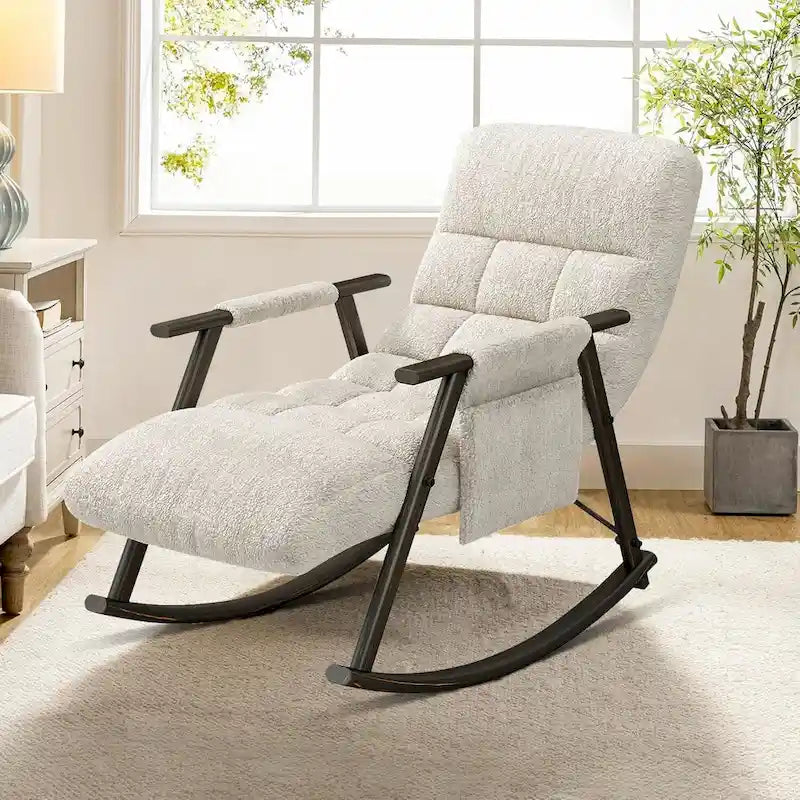 Modern Classic Fabric Upholstered Rocking Chair with Storage Pocket