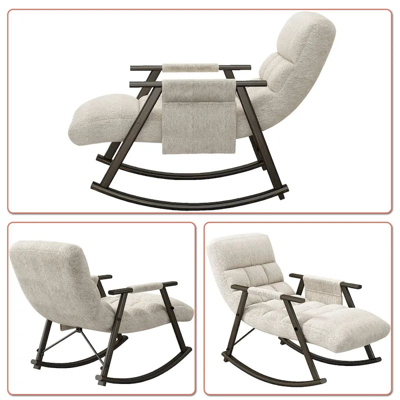 Modern Classic Fabric Upholstered Rocking Chair with Storage Pocket