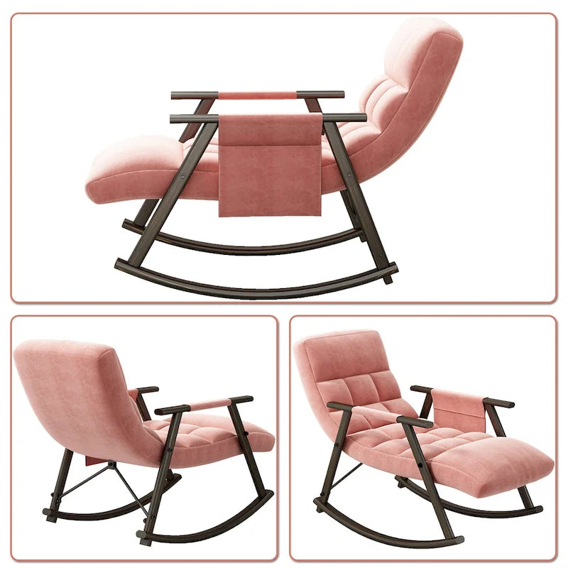Modern Classic Fabric Upholstered Rocking Chair with Storage Pocket