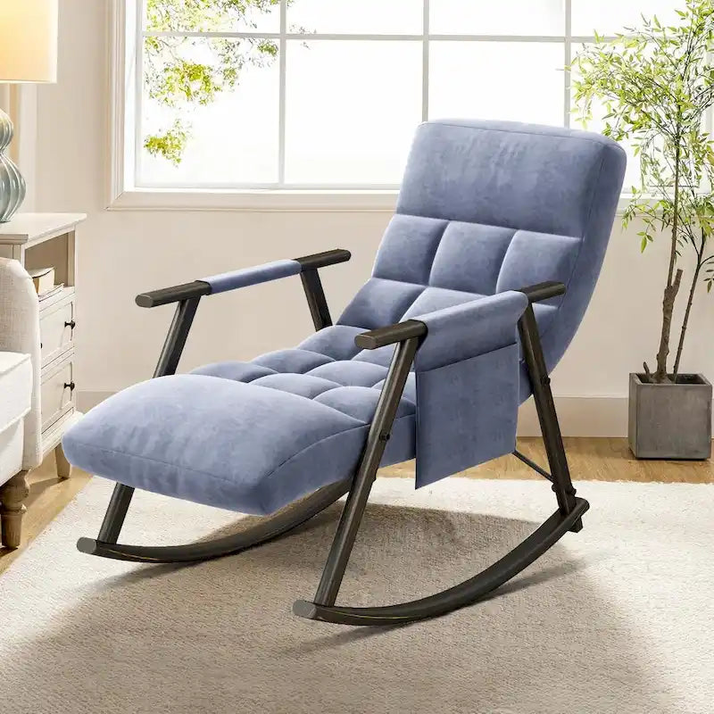 Modern Classic Fabric Upholstered Rocking Chair with Storage Pocket