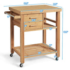 Bamboo Kitchen Island Trolley Cart with Drawers and Tower Rack