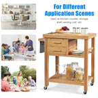Bamboo Kitchen Island Trolley Cart with Drawers and Tower Rack