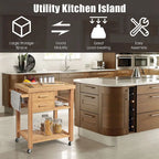Bamboo Kitchen Island Trolley Cart with Drawers and Tower Rack
