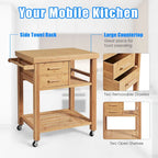 Bamboo Kitchen Island Trolley Cart with Drawers and Tower Rack