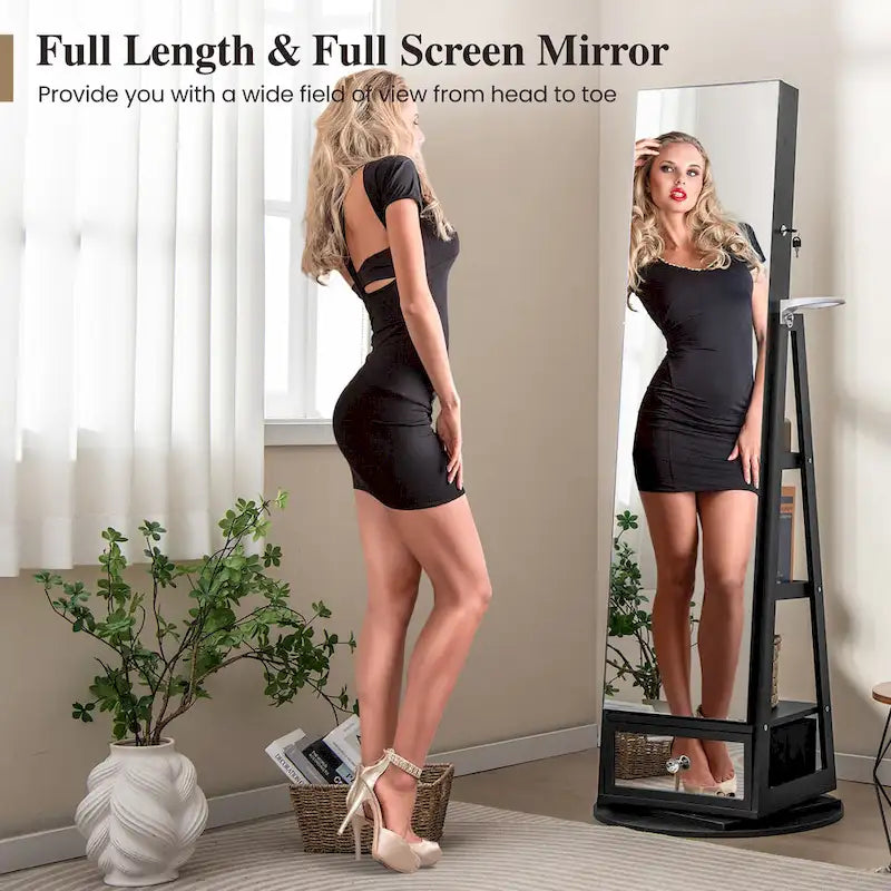 Swivel Jewelry Cabinet w/ Mirror Jewelry Storage Organizer