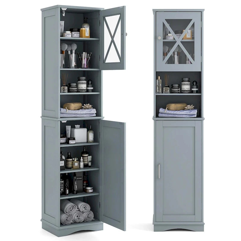 67-Inch Tall Freestanding Bathroom Storage Cabinet with 5 Adjustable Shelves