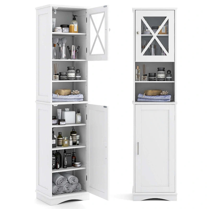 67-Inch Tall Freestanding Bathroom Storage Cabinet with 5 Adjustable Shelves