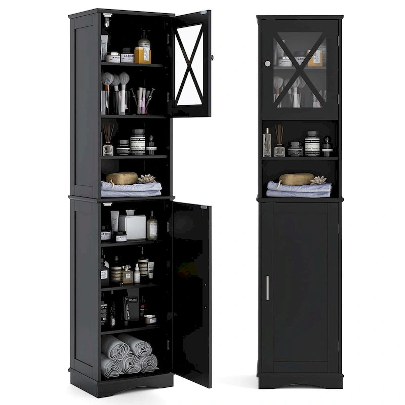 67-Inch Tall Freestanding Bathroom Storage Cabinet with 5 Adjustable Shelves