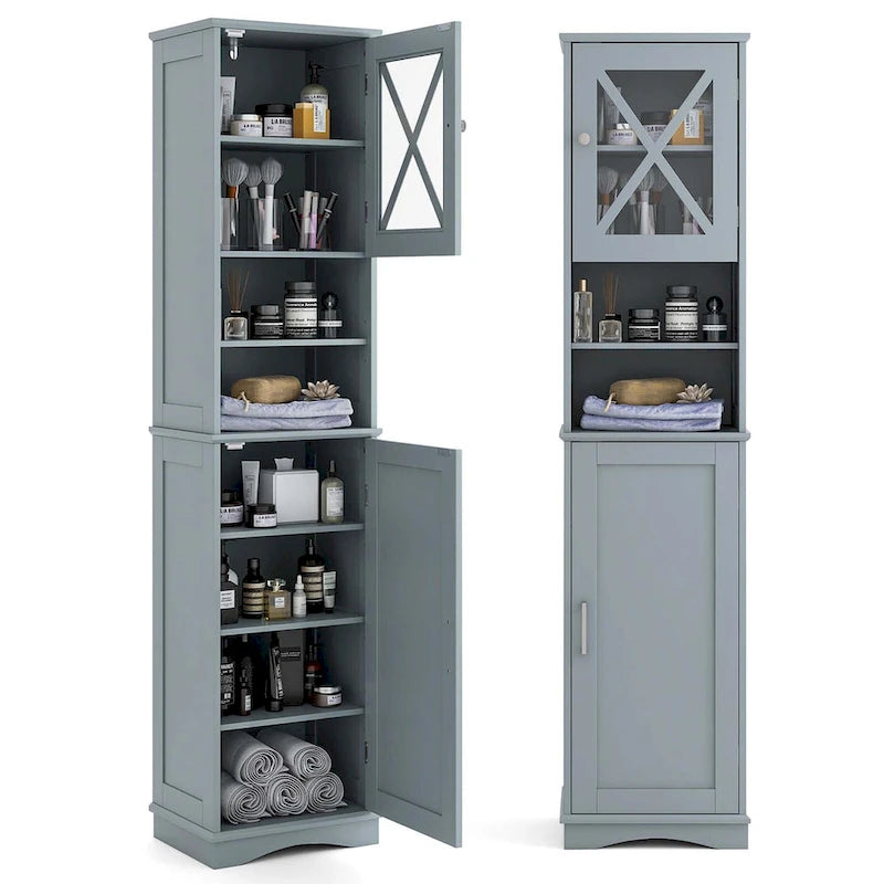 67-Inch Tall Freestanding Bathroom Storage Cabinet with 5 Adjustable Shelves