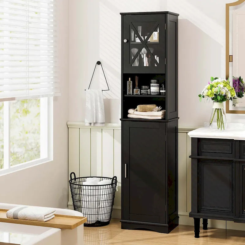67-Inch Tall Freestanding Bathroom Storage Cabinet with 5 Adjustable Shelves