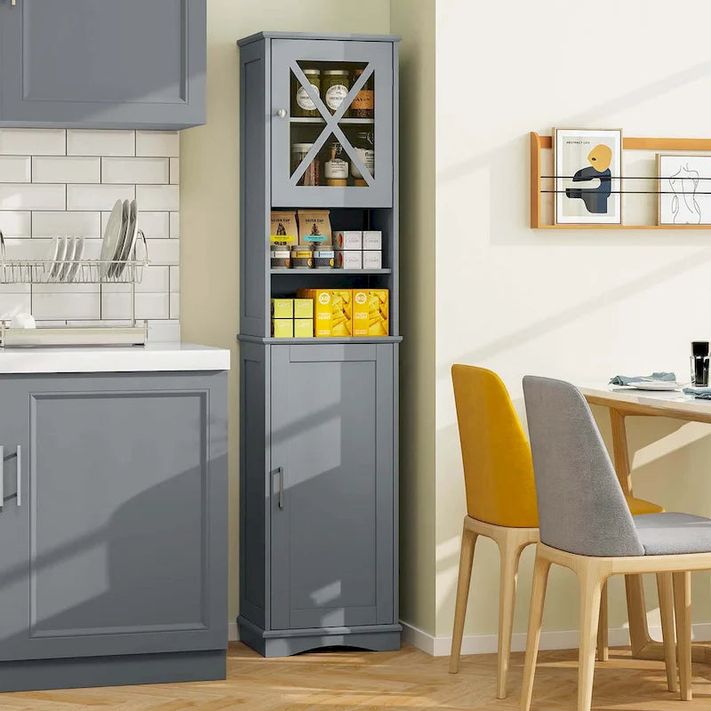 67-Inch Tall Freestanding Bathroom Storage Cabinet with 5 Adjustable Shelves
