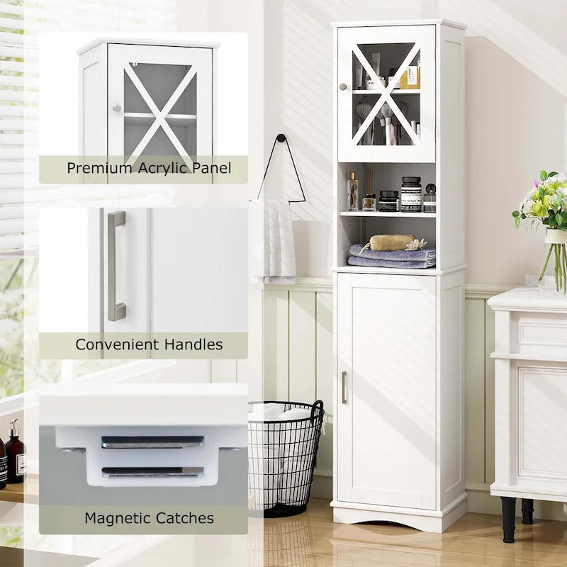 67-Inch Tall Freestanding Bathroom Storage Cabinet with 5 Adjustable Shelves