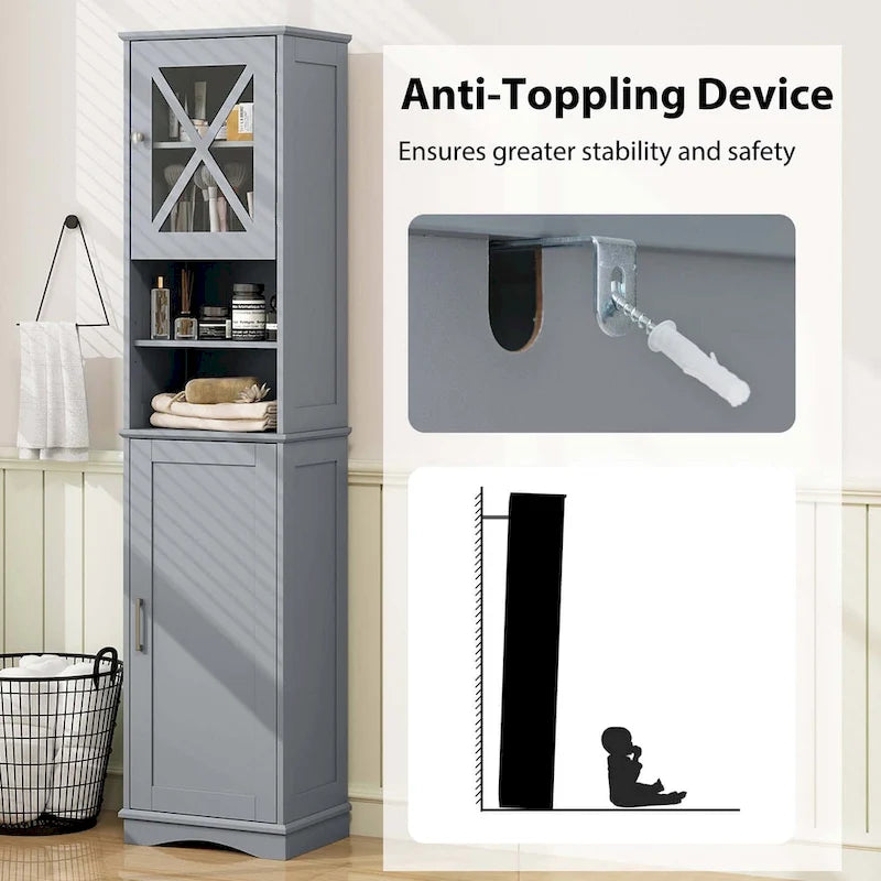 67-Inch Tall Freestanding Bathroom Storage Cabinet with 5 Adjustable Shelves