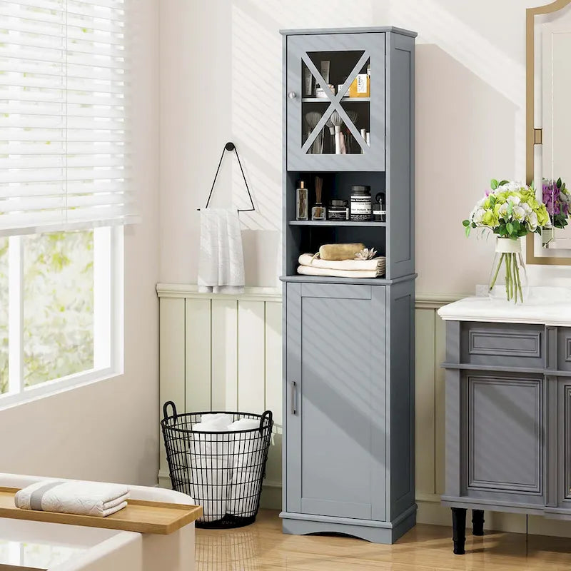 67-Inch Tall Freestanding Bathroom Storage Cabinet with 5 Adjustable Shelves