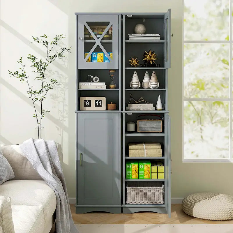 67-Inch Tall Freestanding Bathroom Storage Cabinet with 5 Adjustable Shelves