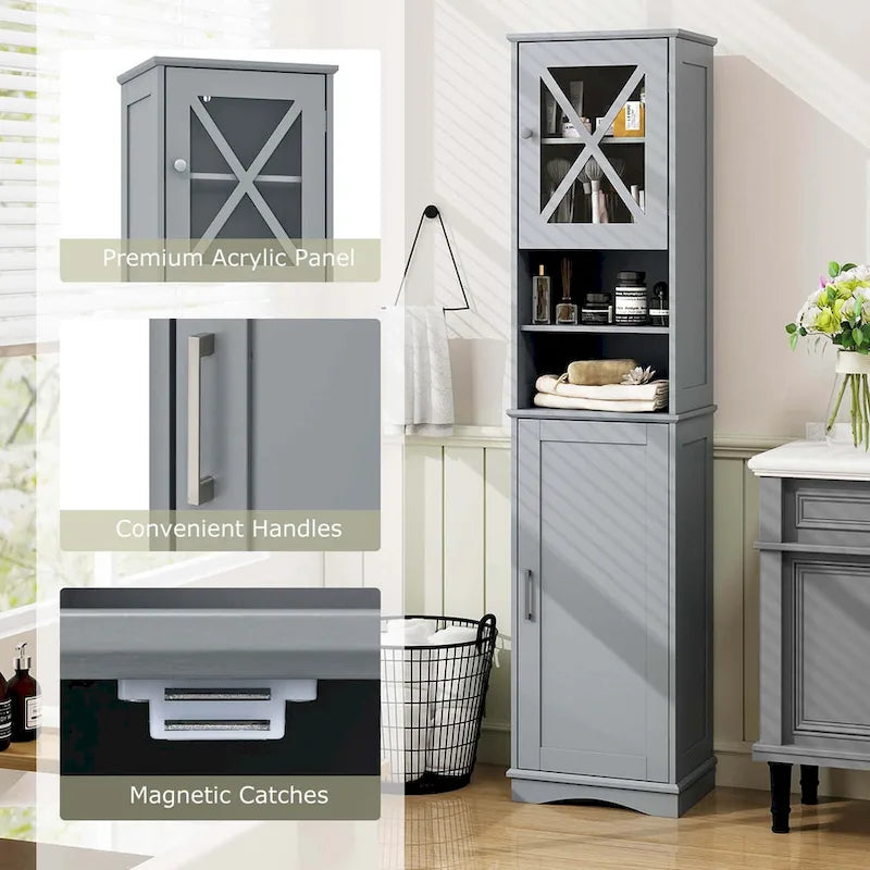 67-Inch Tall Freestanding Bathroom Storage Cabinet with 5 Adjustable Shelves