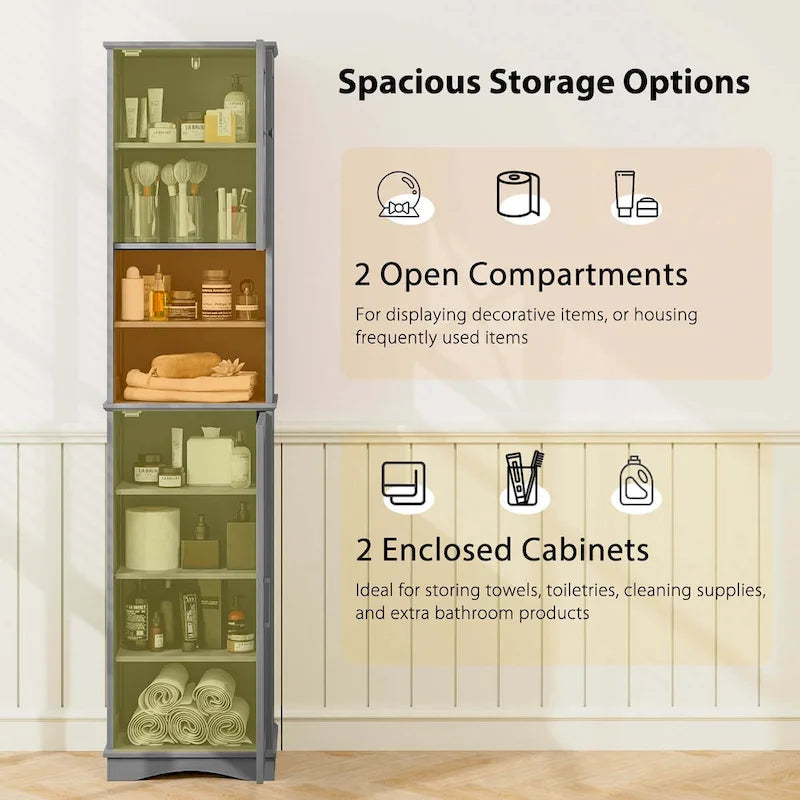 67-Inch Tall Freestanding Bathroom Storage Cabinet with 5 Adjustable Shelves