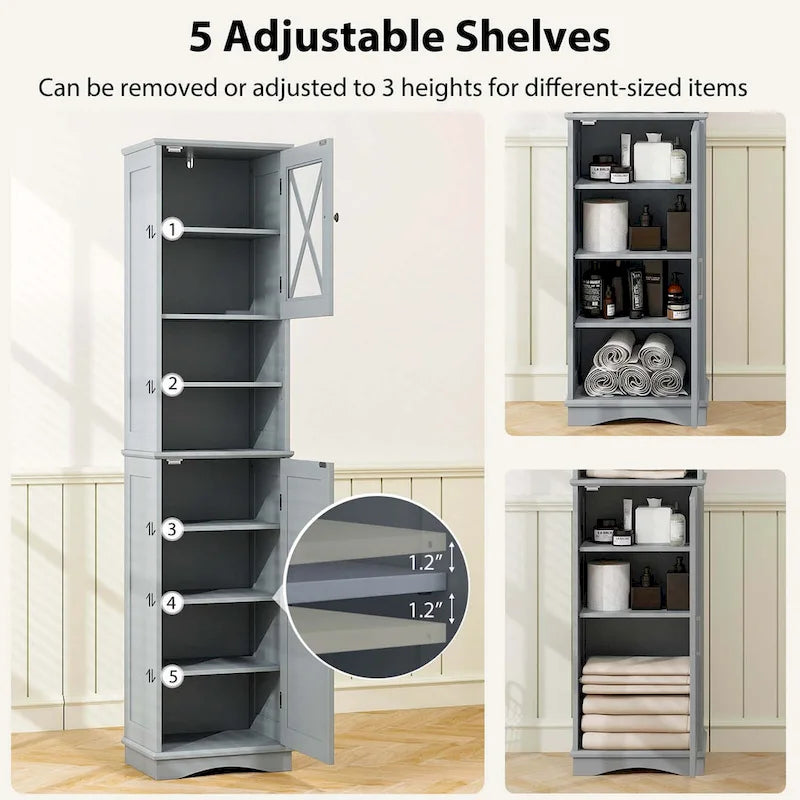 67-Inch Tall Freestanding Bathroom Storage Cabinet with 5 Adjustable Shelves