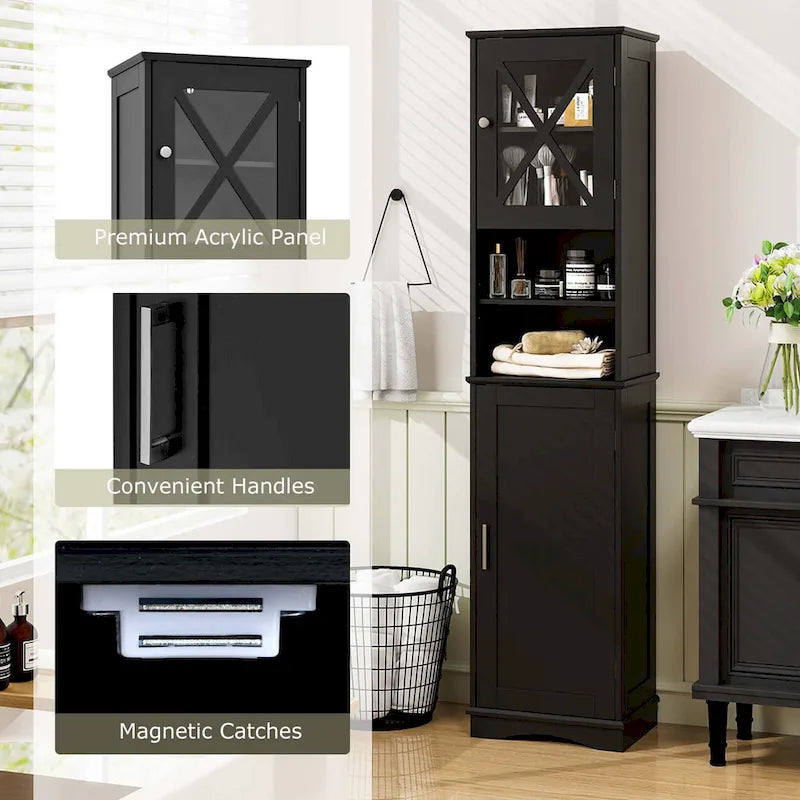 67-Inch Tall Freestanding Bathroom Storage Cabinet with 5 Adjustable Shelves