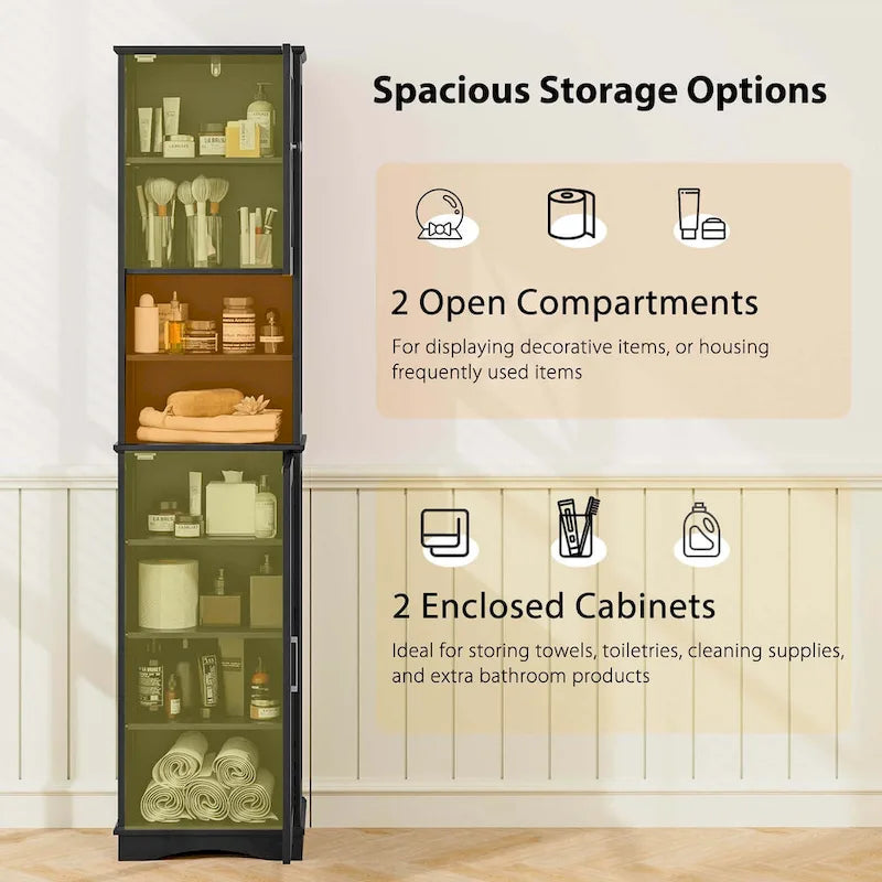 67-Inch Tall Freestanding Bathroom Storage Cabinet with 5 Adjustable Shelves