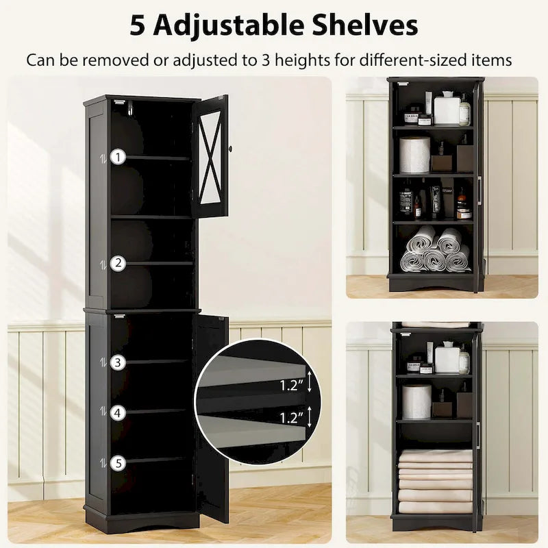 67-Inch Tall Freestanding Bathroom Storage Cabinet with 5 Adjustable Shelves