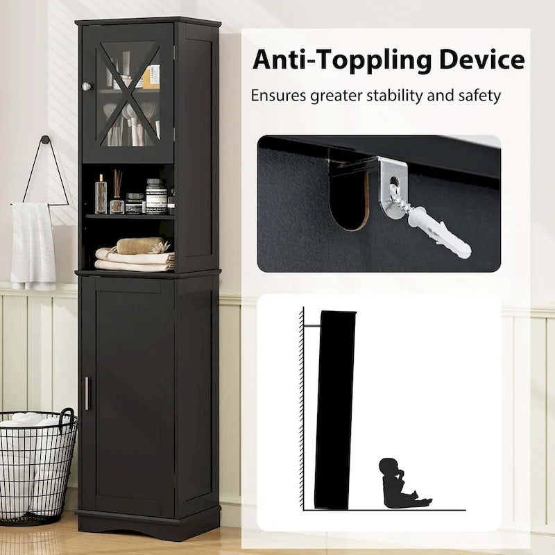 67-Inch Tall Freestanding Bathroom Storage Cabinet with 5 Adjustable Shelves