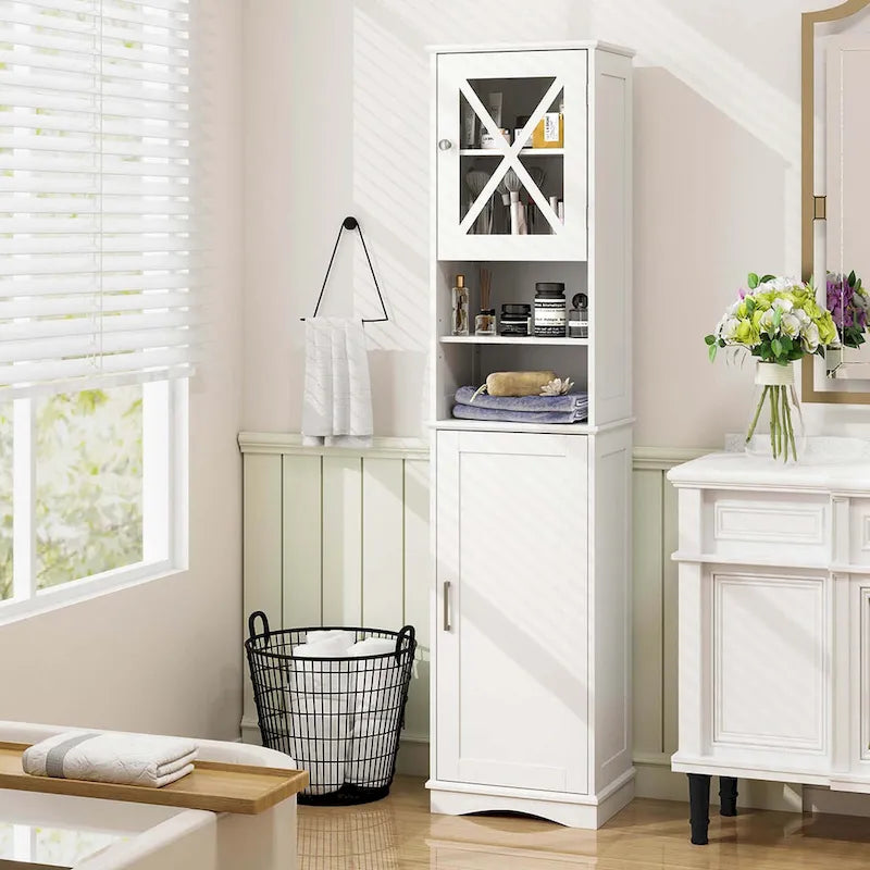 67-Inch Tall Freestanding Bathroom Storage Cabinet with 5 Adjustable Shelves