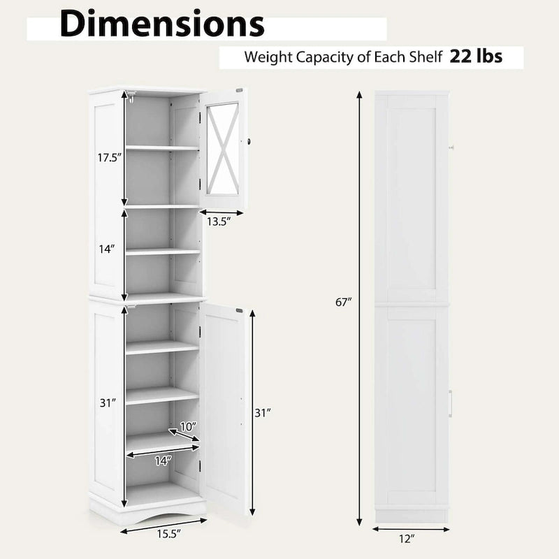 67-Inch Tall Freestanding Bathroom Storage Cabinet with 5 Adjustable Shelves