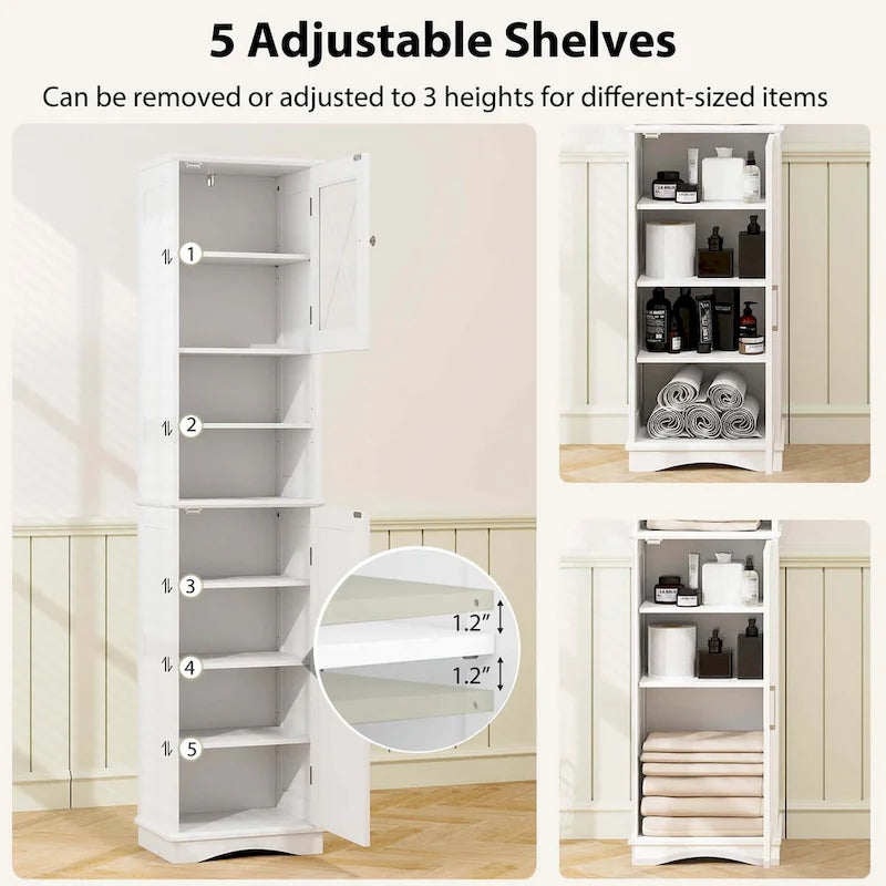 67-Inch Tall Freestanding Bathroom Storage Cabinet with 5 Adjustable Shelves