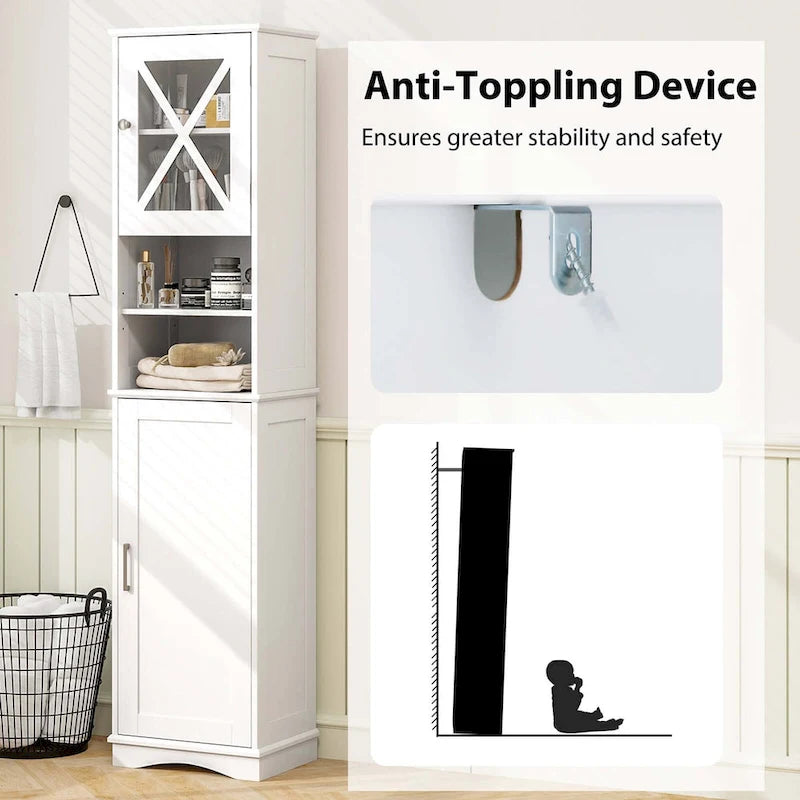 67-Inch Tall Freestanding Bathroom Storage Cabinet with 5 Adjustable Shelves