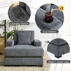 Oversized Chaise Lounger Modern Sofa Couch with Pillows, Charge Station & Cup Holders