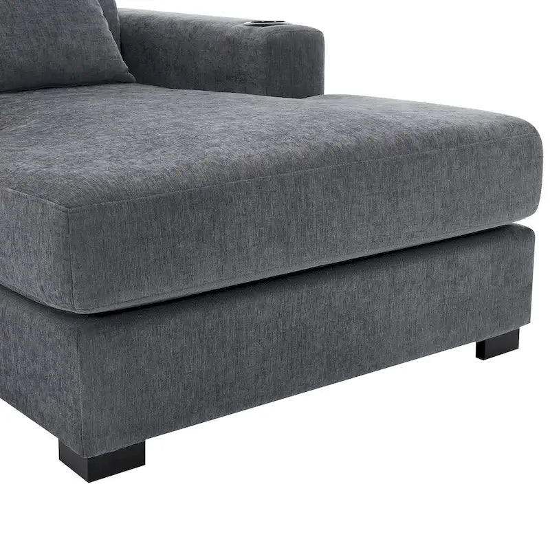 Oversized Chaise Lounger Modern Sofa Couch with Pillows, Charge Station & Cup Holders